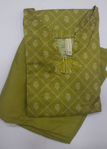 2 Piece Printed Stitched Olive Green Color Lawn Shirt and Farshi Trouser
