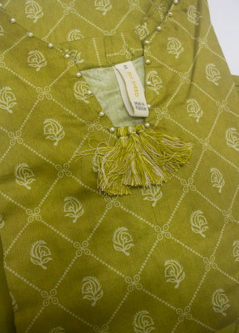 2 Piece Printed Stitched Olive Green Color Lawn Shirt and Farshi Trouser