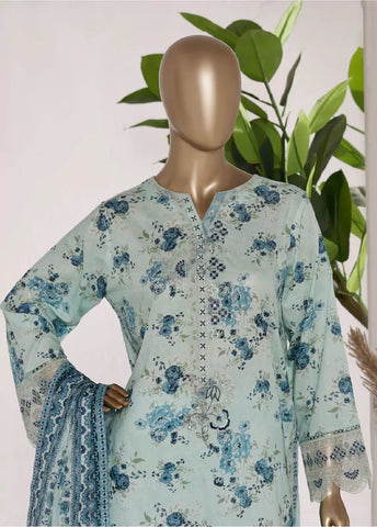 3 Piece Light Blue Color Embroidered Lawn Shirt with Trouser & Dupatta
