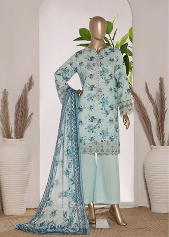 3 Piece Light Blue Color Embroidered Lawn Shirt with Trouser & Dupatta