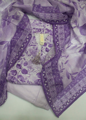 3 Piece Printed Stitched Lilac Color Lawn Shirt with Trouser & Dupatta