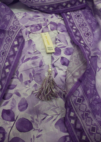 3 Piece Printed Stitched Lilac Color Lawn Shirt with Trouser & Dupatta