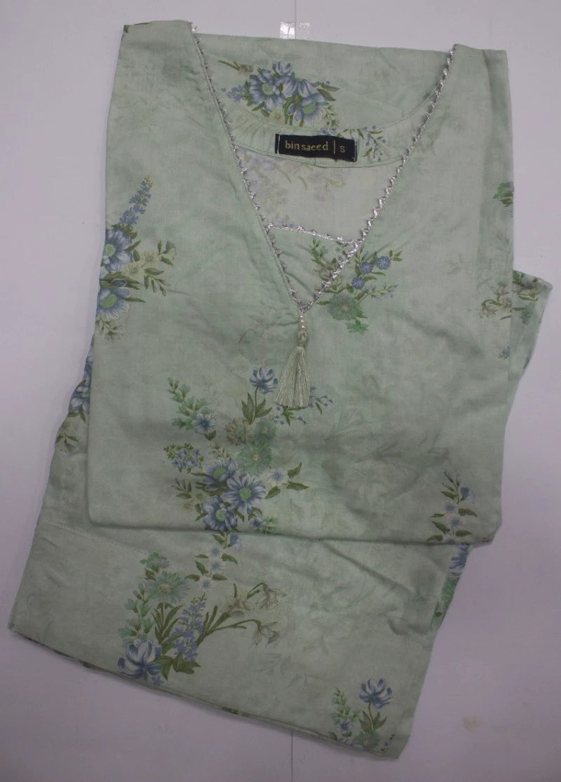 2 Piece Printed Stitched Pastel Green Color Lawn Shirt and Farshi Shalwar