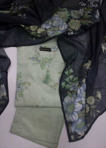 3 Piece Printed Stitched Pista Green Color Lawn Shirt with Trouser & Dupatta