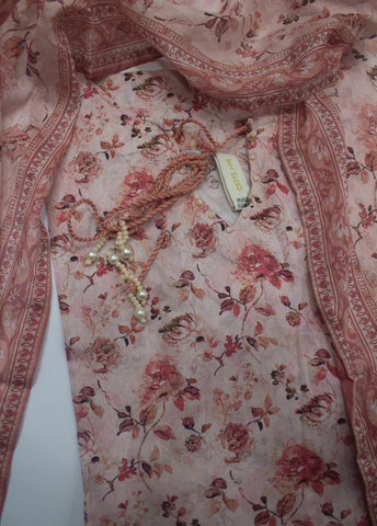 3 Piece Printed Stitched Pastel Pink Color Lawn Shirt with Trouser & Dupatta