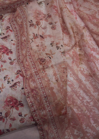 3 Piece Printed Stitched Pastel Pink Color Lawn Shirt with Trouser & Dupatta