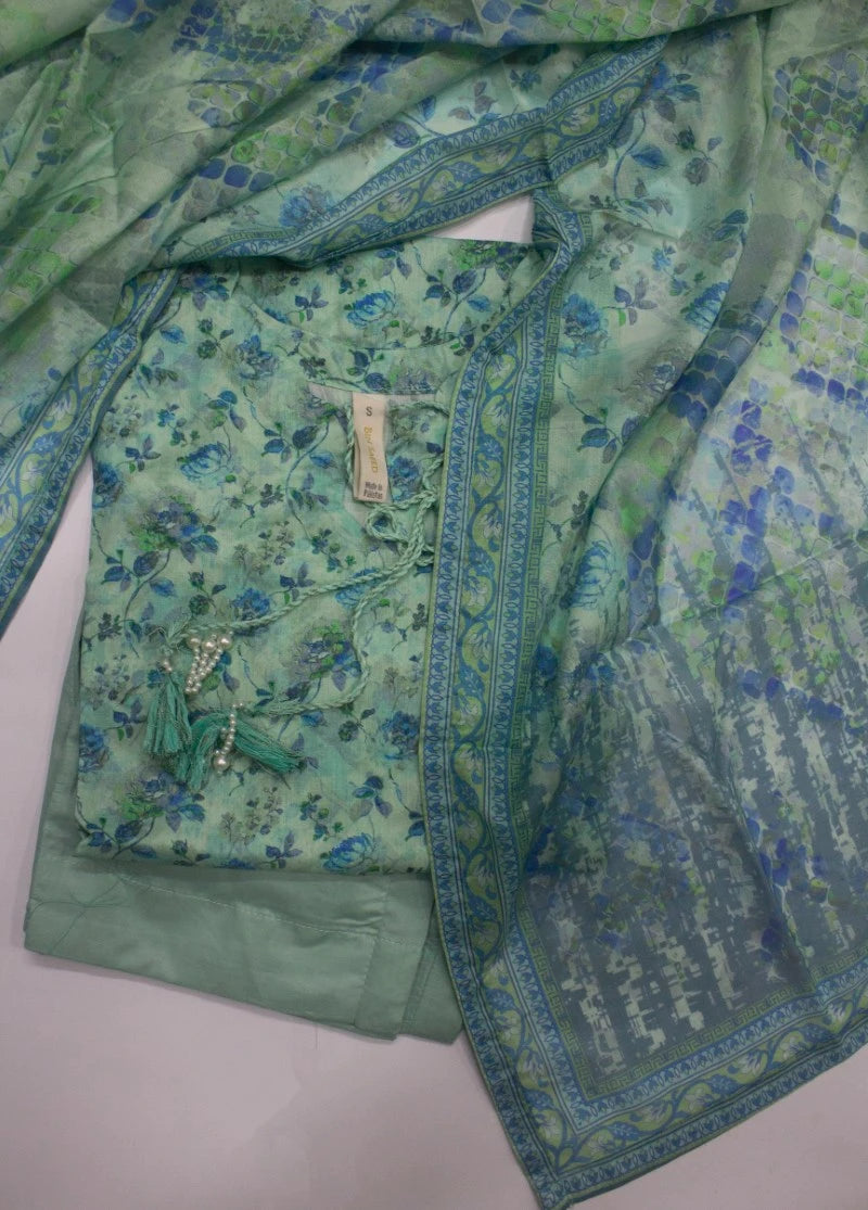 3 Piece Printed Stitched Mint Green Color Lawn Shirt with Trouser & Dupatta