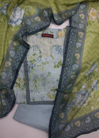 3 Piece Printed Stitched Pastel Blue Color Lawn Shirt with Trouser & Dupatta
