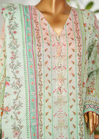 3 Piece Printed Mint Green Color Lawn Shirt with Trouser & Dupatta