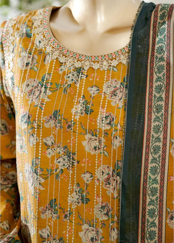 3 Piece Merigold Orange Color Embroidered Lawn Shirt with Bell Bottom Trouser & Dupatta
