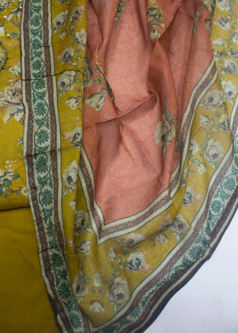 3 Piece Printed Stitched Mustard Color Lawn Shirt with Trouser & Dupatta