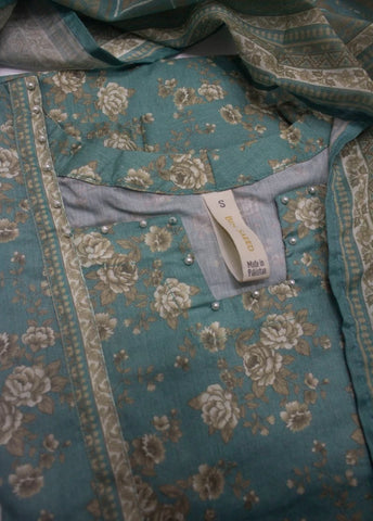 3 Piece Printed Stitched Turquoise Color Lawn Shirt with Trouser & Dupatta