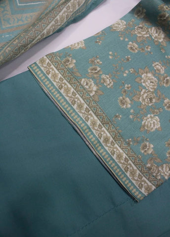 3 Piece Printed Stitched Turquoise Color Lawn Shirt with Trouser & Dupatta