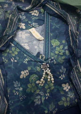 3 Piece Printed Stitched Blue Color Lawn Shirt with Trouser & Dupatta