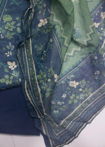 3 Piece Printed Stitched Blue Color Lawn Shirt with Trouser & Dupatta