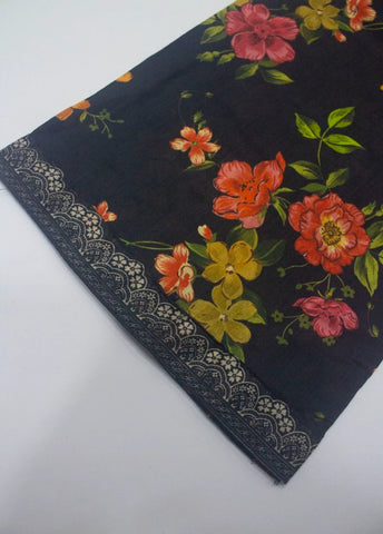 3 Piece Printed Stitched Black Color Lawn Shirt with Trouser & Dupatta