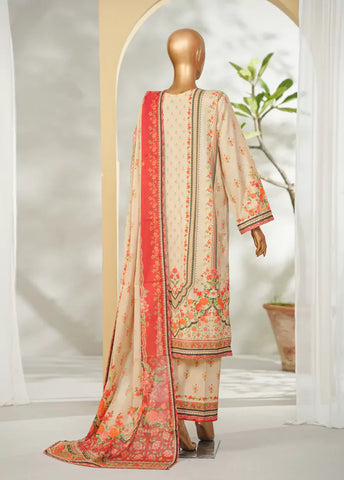 3 Piece Printed Red & Beige Color Lawn Shirt with Trouser & Dupatta