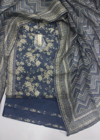 3 Piece Printed Stitched Navy Blue Color Lawn Shirt with Farshi Shalwar & Dupatta
