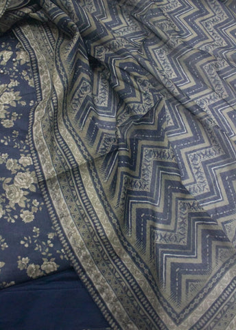 3 Piece Printed Stitched Navy Blue Color Lawn Shirt with Farshi Shalwar & Dupatta