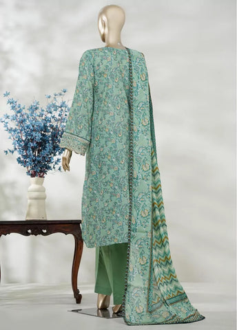 3 Piece Mint Green Color Embroidered Lawn Shirt with Bell Bottom Trouser & Dupatta