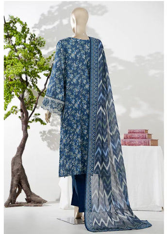 3 Piece Blue Color Embroidered Lawn Shirt with Trouser & Dupatta