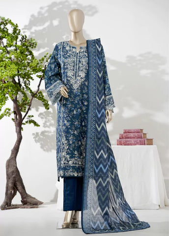 3 Piece Blue Color Embroidered Lawn Shirt with Trouser & Dupatta