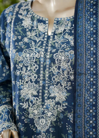 3 Piece Blue Color Embroidered Lawn Shirt with Trouser & Dupatta