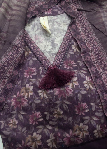 3 Piece Printed Stitched Plum Color Lawn Shirt with Trouser & Dupatta