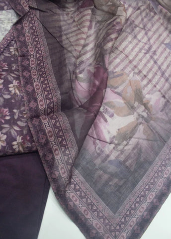 3 Piece Printed Stitched Plum Color Lawn Shirt with Trouser & Dupatta