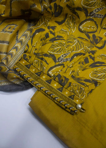 3 Piece Printed Stitched Yellow Color Lawn Shirt with Trouser & Dupatta