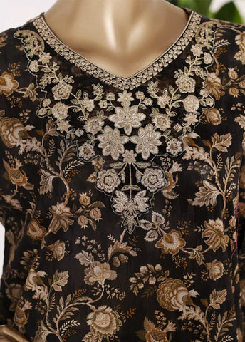 3 Piece Black Color Embroidered Lawn Shirt with Bell Bottom Trouser & Dupatta