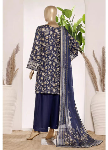 3 Piece Blue Color Embroidered Lawn Shirt with Trouser & Dupatta