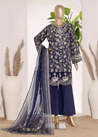 3 Piece Blue Color Embroidered Lawn Shirt with Trouser & Dupatta