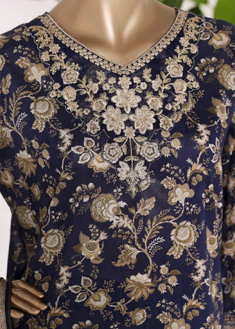 3 Piece Blue Color Embroidered Lawn Shirt with Trouser & Dupatta