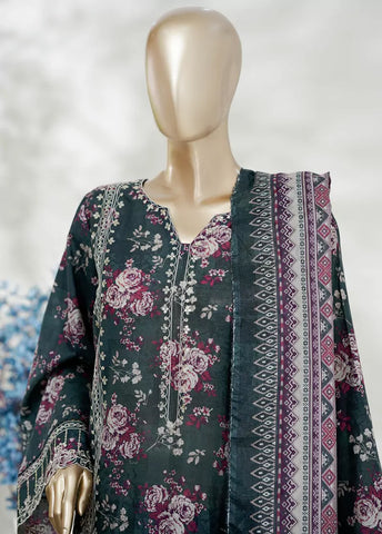 3 Piece Teal Color Embroidered Lawn Shirt with Bell Bottom Trouser & Dupatta
