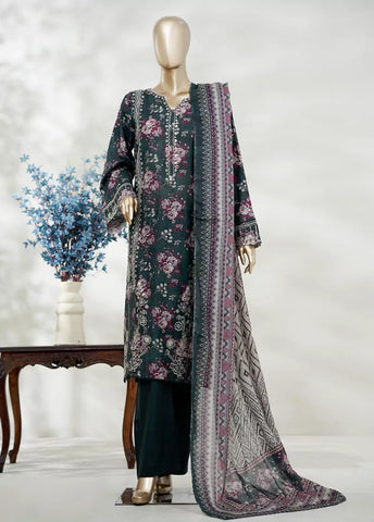 3 Piece Teal Color Embroidered Lawn Shirt with Bell Bottom Trouser & Dupatta