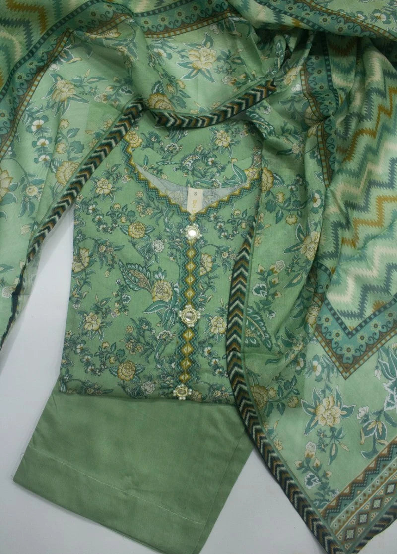 3 Piece Printed Stitched Seafoam Green Color Lawn Shirt with Trouser & Dupatta