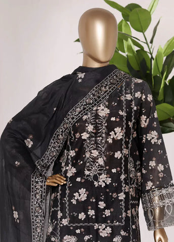 3 Piece Black Color Embroidered Lawn Shirt with Trouser & Dupatta