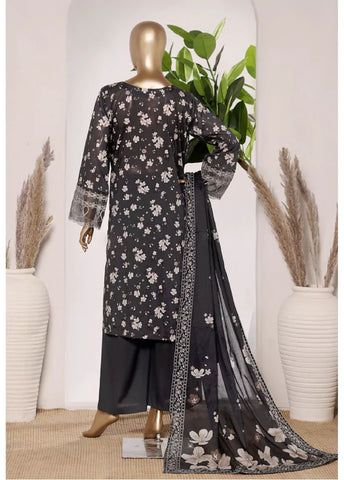 3 Piece Black Color Embroidered Lawn Shirt with Trouser & Dupatta