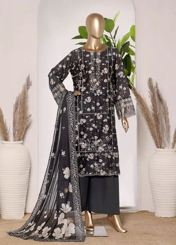 3 Piece Black Color Embroidered Lawn Shirt with Trouser & Dupatta