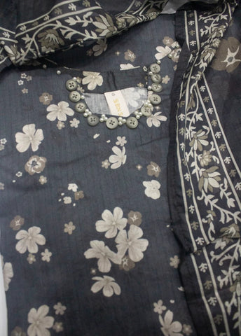 3 Piece Printed Stitched Charcoal Black Color Lawn Shirt with Trouser & Dupatta