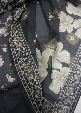 3 Piece Printed Stitched Charcoal Black Color Lawn Shirt with Trouser & Dupatta