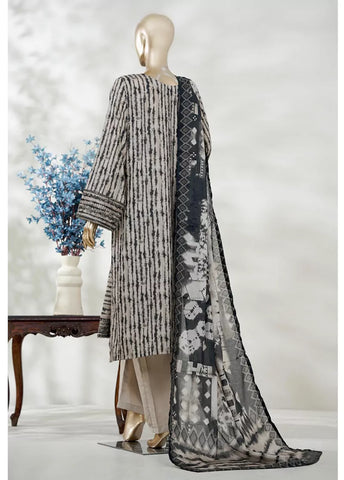 3 Piece Beige & Black Color Embroidered Lawn Shirt with Trouser & Dupatta