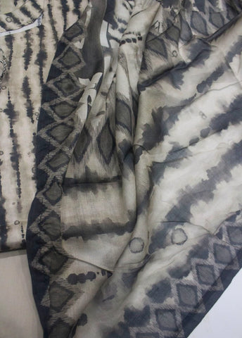 3 Piece Printed Stitched Beige & Black Color Lawn Shirt with Trouser & Dupatta