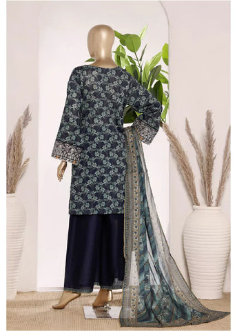 3 Piece Blue Color Embroidered Lawn Shirt with Trouser & Dupatta