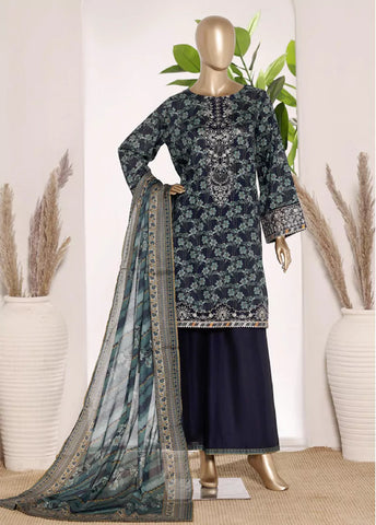 3 Piece Blue Color Embroidered Lawn Shirt with Trouser & Dupatta