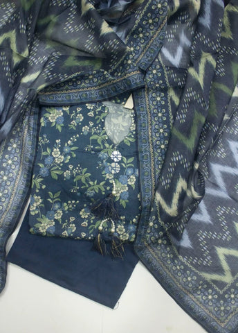 3 Piece Printed Stitched Navy Blue Color Lawn Shirt with Trouser & Dupatta