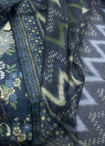 3 Piece Printed Stitched Navy Blue Color Lawn Shirt with Trouser & Dupatta