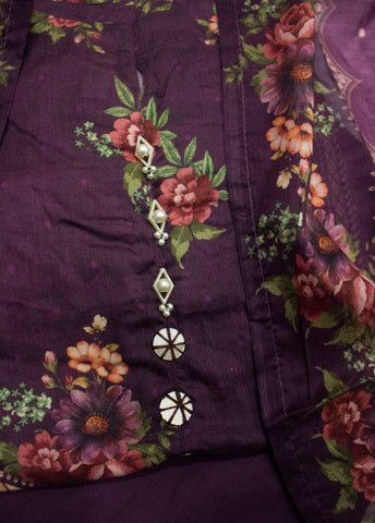 3 Piece Printed Stitched Plum Color Lawn Shirt with Trouser & Dupatta