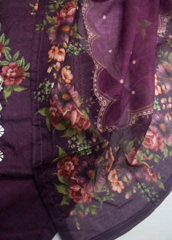 3 Piece Printed Stitched Plum Color Lawn Shirt with Trouser & Dupatta